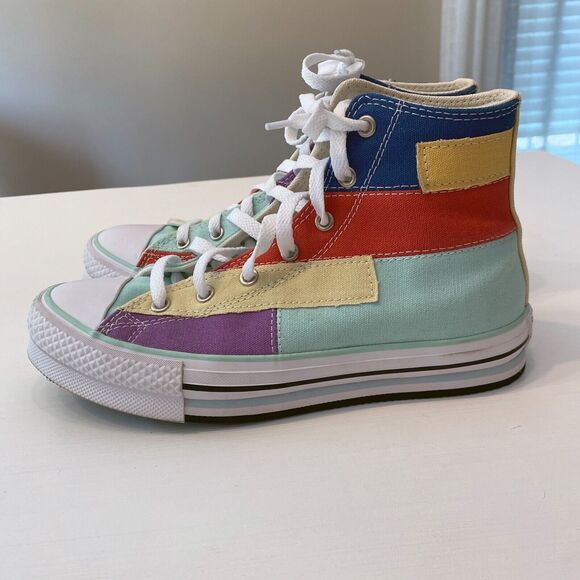 Converse Kids Chuck Taylor Hi‎ Multicolor Color Block Sneakers A02026C US Size 6 - Picture 2 of 11